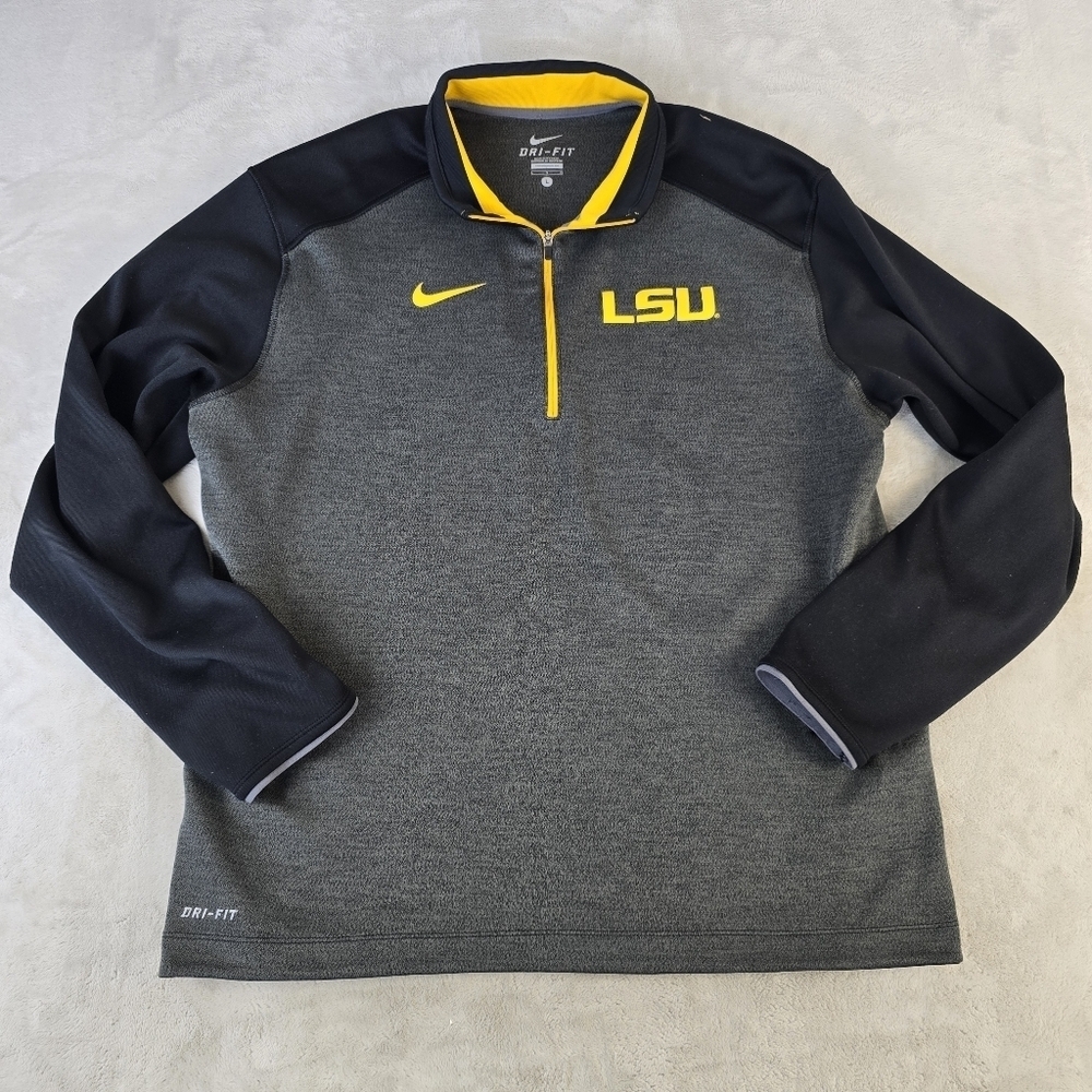 Nike Dri Fit LSU 1/4 Zip Pullover Long Sleeve Sz Lg Black Gray